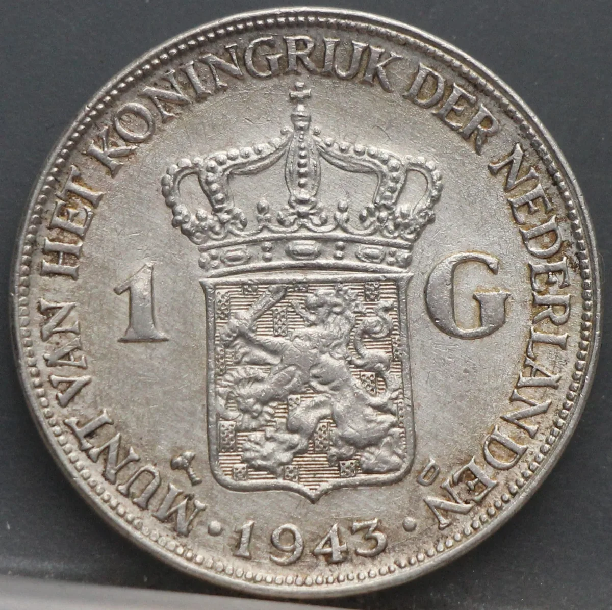 1 Gulden 1943 D — Wilhelmina voorzijde, zilver