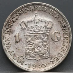 1 Gulden 1943 D — Wilhelmina voorzijde, Zilver
