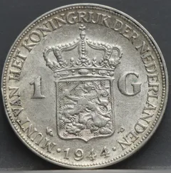 1 Gulden 1944 P — Wilhelmina voorzijde, Nederland, zilver