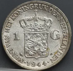 1 Gulden 1944 P — Wilhelmina voorzijde, zilver