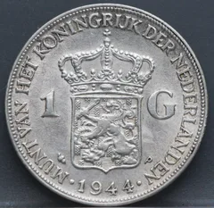 1 Gulden 1944 P — Wilhelmina, Zilver voorzijde