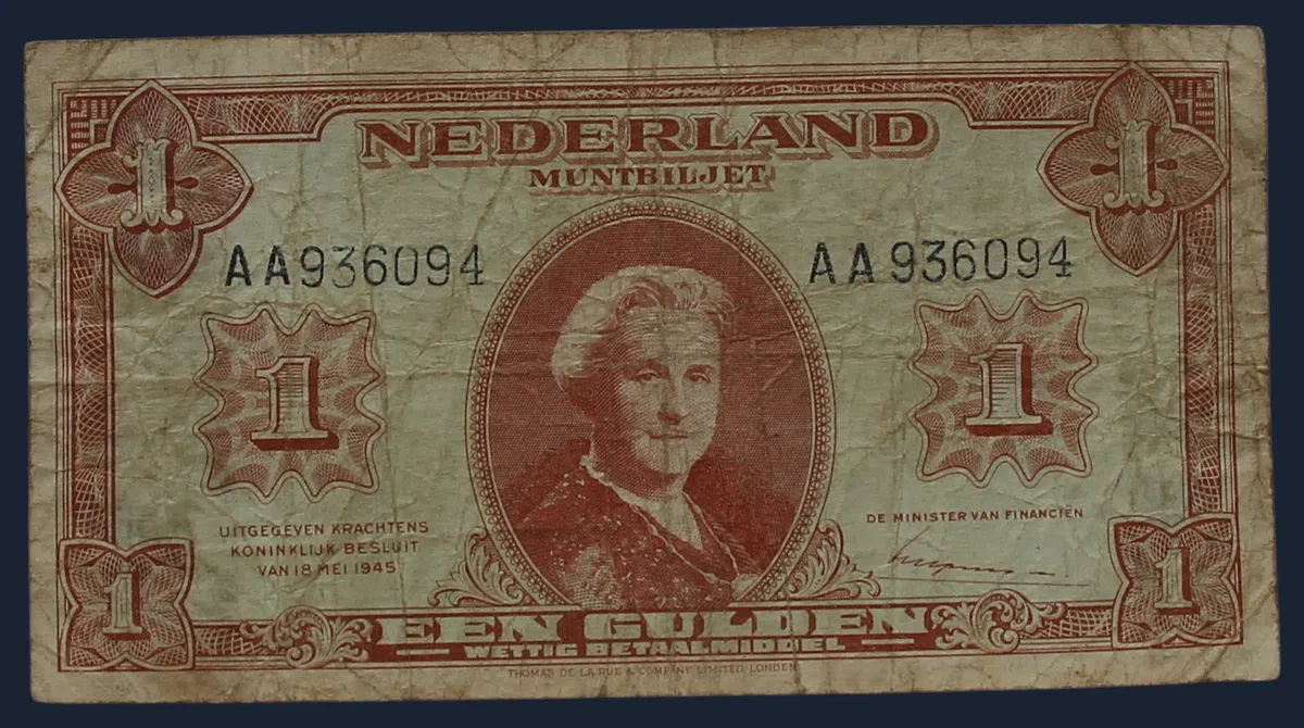 1 Gulden 1945 Muntbiljet Wilhelmina