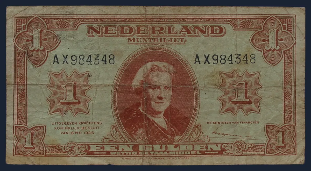 1 Gulden 1945 Muntbiljet Wilhelmina