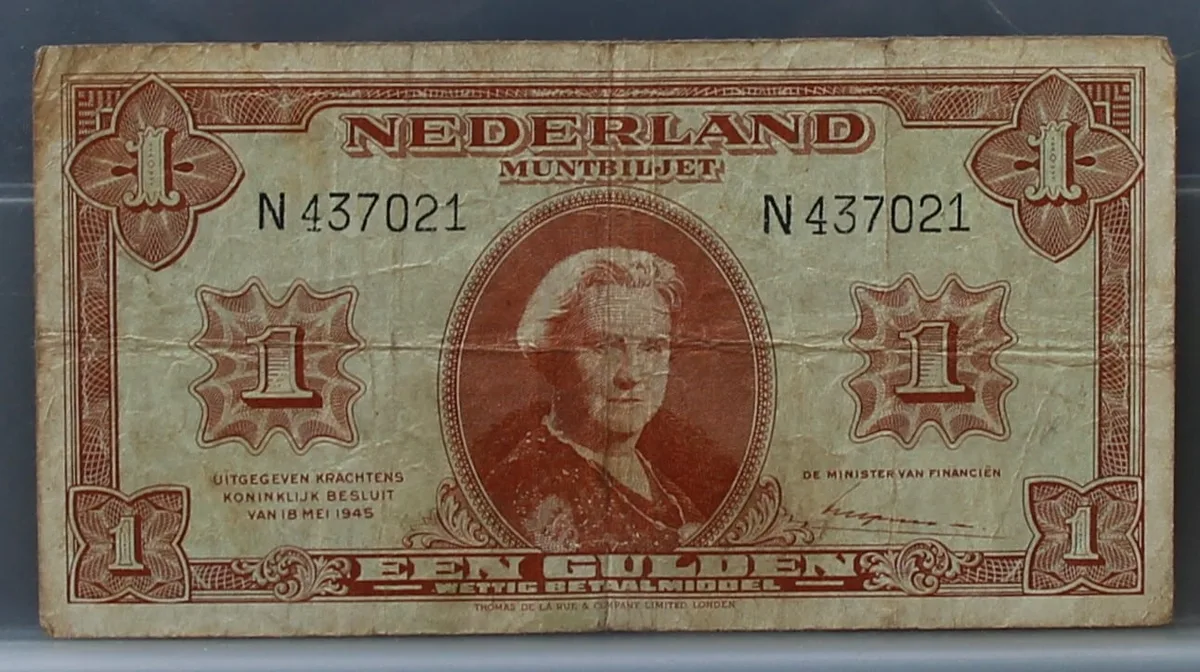 1 Gulden 1945 – Muntbiljet Wilhelmina NVMH 06-1A voorzijde