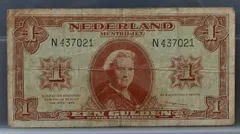 1 Gulden 1945 – Muntbiljet Wilhelmina NVMH 06-1A voorzijde