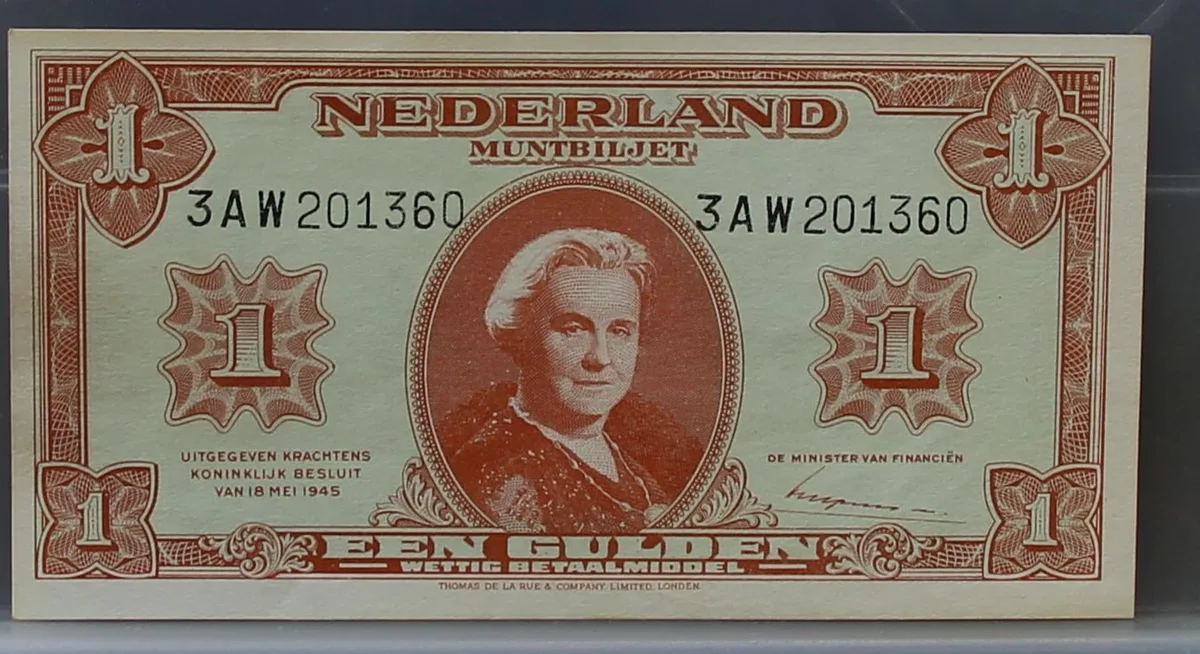 1 Gulden 1945 — Muntbiljet Wilhelmina NVMH 06-1C voorzijde
