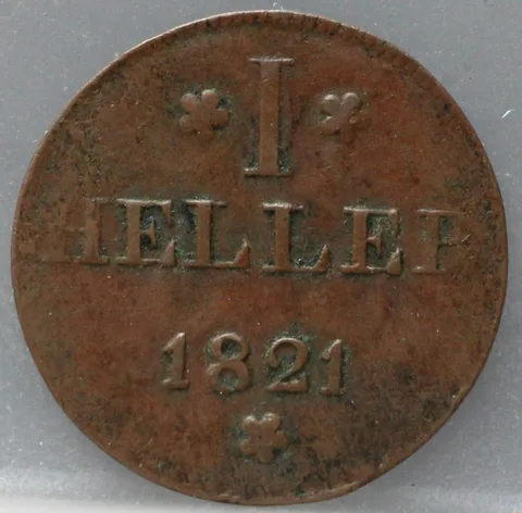 1 Heller 1821 Frankfurt am Main — Koper