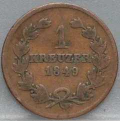1 Kreuzer 1849 Baden — Koper voorzijde