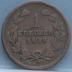 1 Kreuzer 1849 Baden — Koper voorzijde
