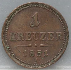 1 Kreuzer 1851 Oostenrijk Koper voorzijde