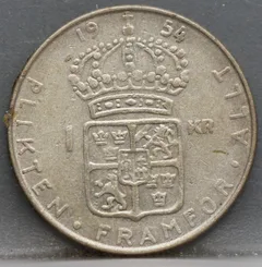 1 Krona 1954 Zweden Zilver voorzijde