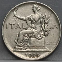 1 Lira 1922 Italië — Nikkel voorzijde