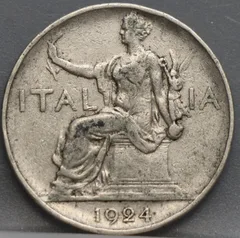 1 Lira 1924 Italië — Nikkel voorzijde