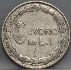 1 Lira 1924 Italië — Nikkel achterzijde