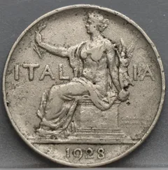 1 Lira 1928 Italië — Nikkel voorzijde