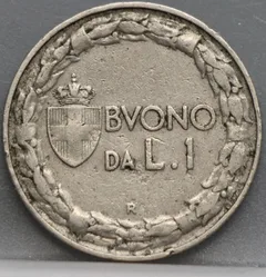 1 Lira 1928 Italië — Nikkel achterzijde