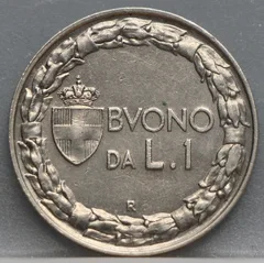 1 Lira 1928 Italië — Nikkel achterzijde