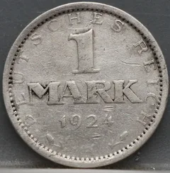 1 Mark 1924 (A) — Duits Rijk Zilver voorzijde, Zilver (Ag)