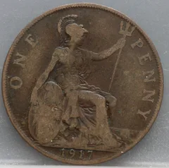 1 Penny 1917 Verenigd Koninkrijk — Brons voorzijde