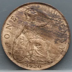 1 Penny 1920 Verenigd Koninkrijk — Brons voorzijde
