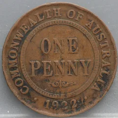 1 Penny 1922 Australië — Brons voorzijde