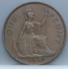 1 Penny 1938 Verenigd Koninkrijk — Brons voorzijde