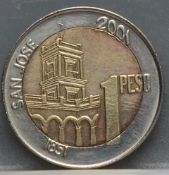 1 Peso 2001 Argentinië — 200e geboortedag Generaal Urquiza achterzijde, Buitenste ring: koper-nikkel; binnenste kern: alumini