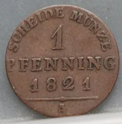 1 Pfennig 1821 (A) Pruisen voorzijde