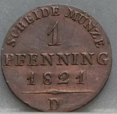 1 Pfennig 1821 (D) Pruisen voorzijde