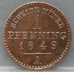 1 Pfennig 1849 Pruisen — Koper voorzijde