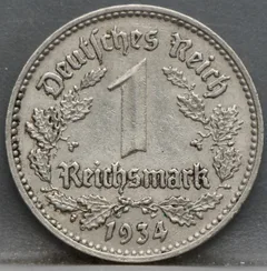 1 Reichsmark 1934 (J) — Duitse Rijk achterzijde, Duits Rijk