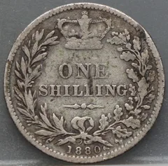 1 Shilling 1880 Verenigd Koninkrijk Zilver achterzijde, Zilver .925