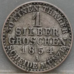 1 Silbergroschen 1854 Pruisen Zilver voorzijde