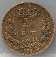 1 Skilling Rigsmønt 1856 Denemarken Koper voorzijde