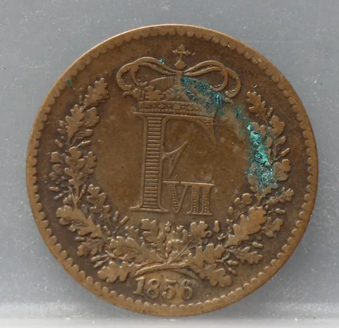 1 Skilling Rigsmønt 1856 Denemarken — Koper