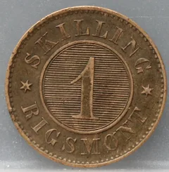 1 Skilling Rigsmønt 1856 Denemarken Koper achterzijde