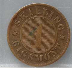 1 Skilling Rigsmønt 1856 Denemarken — Koper achterzijde