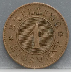 1 Skilling Rigsmønt 1856 Denemarken Koper achterzijde