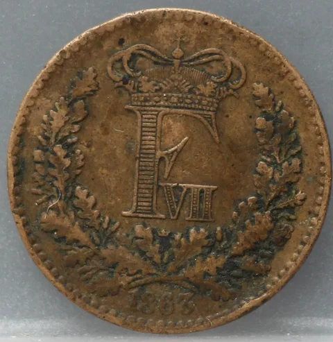 1 Skilling Rigsmønt 1863 Denemarken — Koper