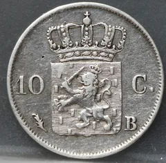 10 Cent 1826 B — Zilveren Dubbeltje Willem I achterzijde, Zilver 569/1000