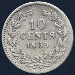 10 Cent 1859 Willem III Zilver Utrecht