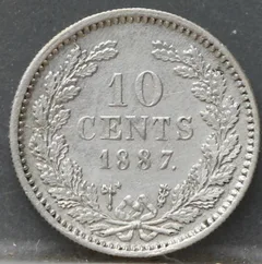 10 Cent 1887 — Zilveren Dubbeltje Willem III achterzijde, Zilver 640/1000