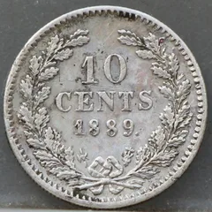 10 Cent 1889 Nederland Zilver achterzijde