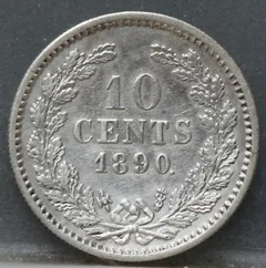 10 Cent 1890 — Zilveren Dubbeltje Willem III achterzijde, zilver 640/1000