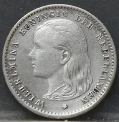 10 Cent 1894 — Zilveren Dubbeltje Wilhelmina voorzijde, zilver 640/1000