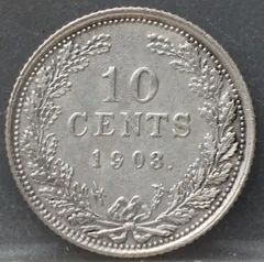 10 Cent 1903 — Zilveren Dubbeltje achterzijde, Zilver 640/1000
