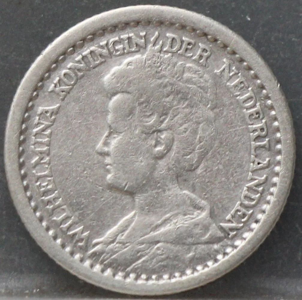 10 Cent 1910 — Zilveren Dubbeltje Wilhelmina voorzijde, Zilver 640/1000
