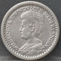 10 Cent 1910 — Zilveren Dubbeltje Wilhelmina voorzijde, Zilver 640/1000