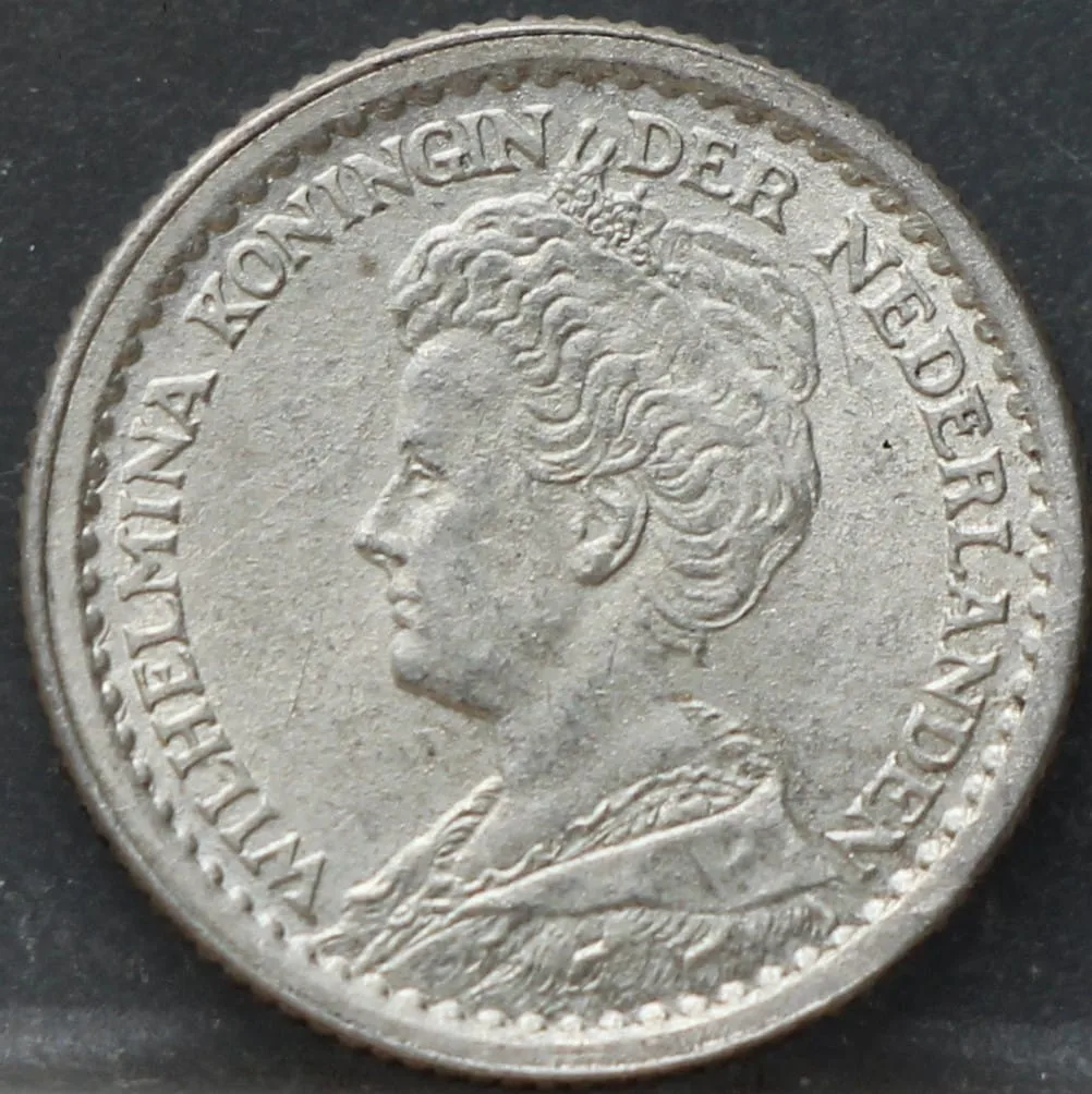 10 Cent 1917 — Zilveren Dubbeltje Wilhelmina voorzijde, zilver 640/1000
