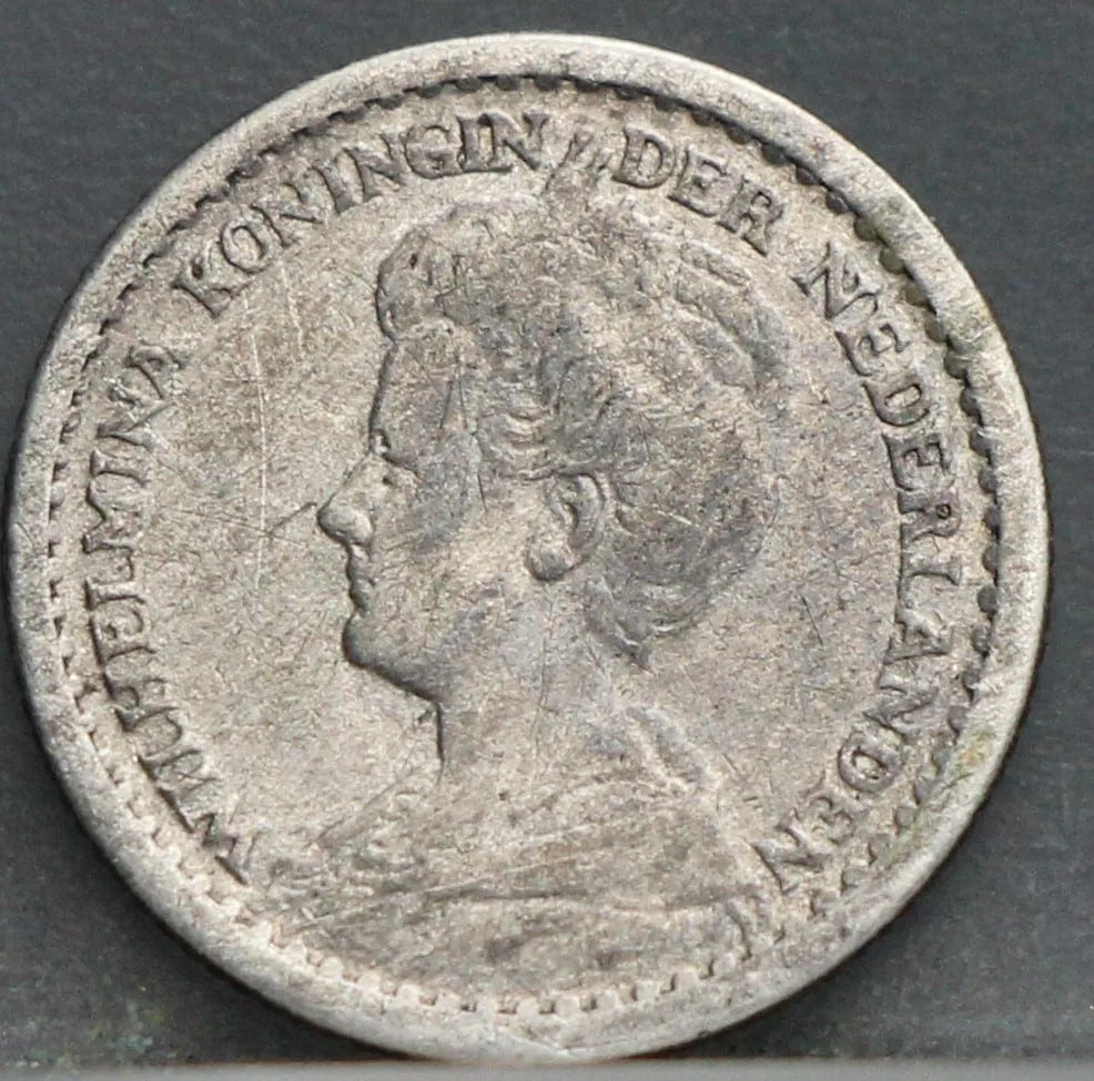 10 Cent 1918 – Zilveren Dubbeltje Wilhelmina voorzijde, Zilver 640/1000